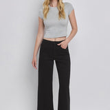 Olivia Cropped Wide Leg Black Jean (Vervet)