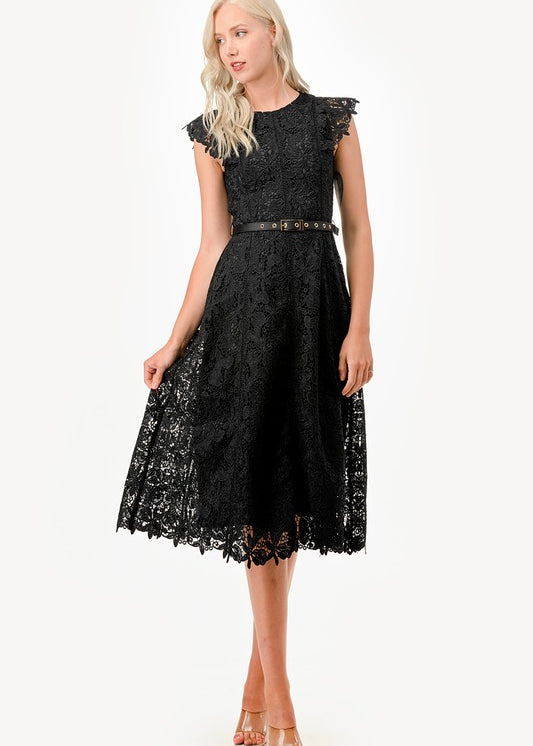 crochet trim midi dress Solmera Crochet Trim Midi Dress