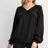 Deep V Brushed Hacci Pullover