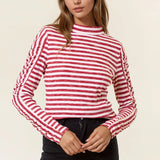 Lurex Striped Mock Neck Top