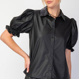 Faux Leather Button Down Top