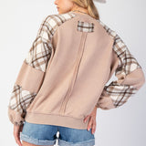 Washed Plaid Mix Pullover