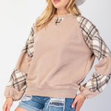 Washed Plaid Mix Pullover