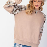 Washed Plaid Mix Pullover