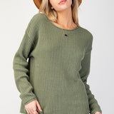 Drop Shoulder Rib Knit Sweater