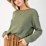 Drop Shoulder Rib Knit Sweater