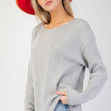 Drop Shoulder Rib Knit Sweater