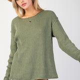 Drop Shoulder Rib Knit Sweater