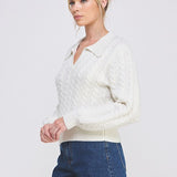 Johnny Collar Cable Knit Pullover