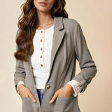 Shirred Sleeve Textured Blazer