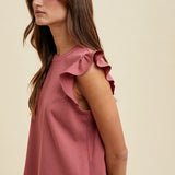 Satin Ruffle Sleeve Blouse