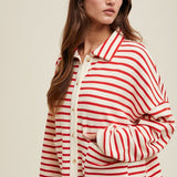 Oversized Stripe Knit Button Up