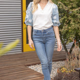 Denim Sleeve Contrast Top