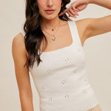 Eyelet Embroidered Sweater Tank