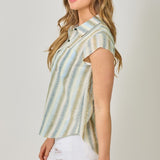 Flutter Sleeve Striped Button Down