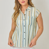 Flutter Sleeve Striped Button Down