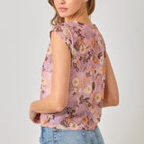 Front String Printed Mesh Top