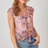 Front String Printed Mesh Top
