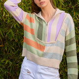 Zipped Up Striped Sweater Top