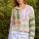 Zipped Up Striped Sweater Top