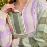 Zipped Up Striped Sweater Top