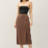 Button Detail Midi Wrap Skirt