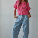 Crochet Knit Short Sleeve Sweater