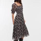 Puff Sleeve Floral Midi Dress
