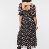 Puff Sleeve Floral Midi Dress