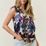 Satin & Floral Sleeveless Blouse