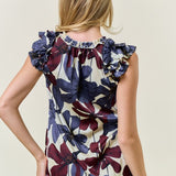 Satin & Floral Sleeveless Blouse