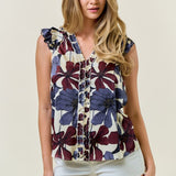 Satin & Floral Sleeveless Blouse