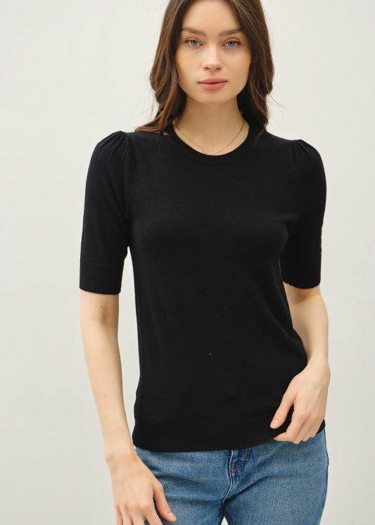 Shirred Short Sleeve Sweater Top