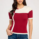 Color Block Short Sleeve Sweater