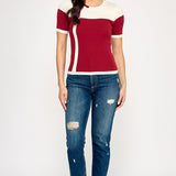 Color Block Short Sleeve Sweater