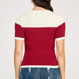 Color Block Short Sleeve Sweater
