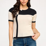 Color Block Short Sleeve Sweater