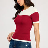 Color Block Short Sleeve Sweater