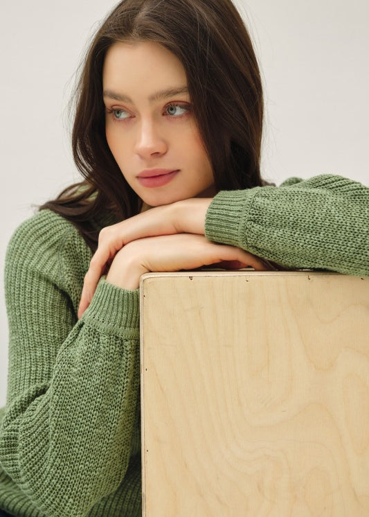 Balloon Sleeve Chunky Knit Sweater