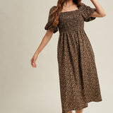 Floral Puff Sleeve Midi Dress