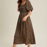Floral Puff Sleeve Midi Dress