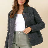 Contrast Collar Quilted Jacket