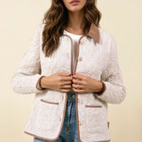 Contrast Collar Quilted Jacket