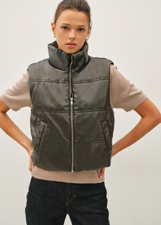 Faux Leather Puffer Vest