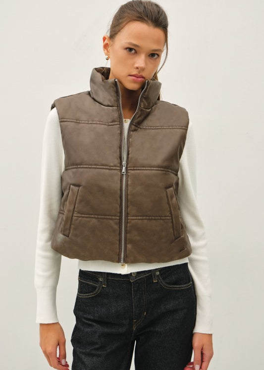 Faux Leather Puffer Vest
