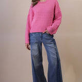 Pretty In Pink Waffle Sweater