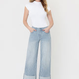 Olivia Cuff Cropped Wide Leg Jean (Vervet)