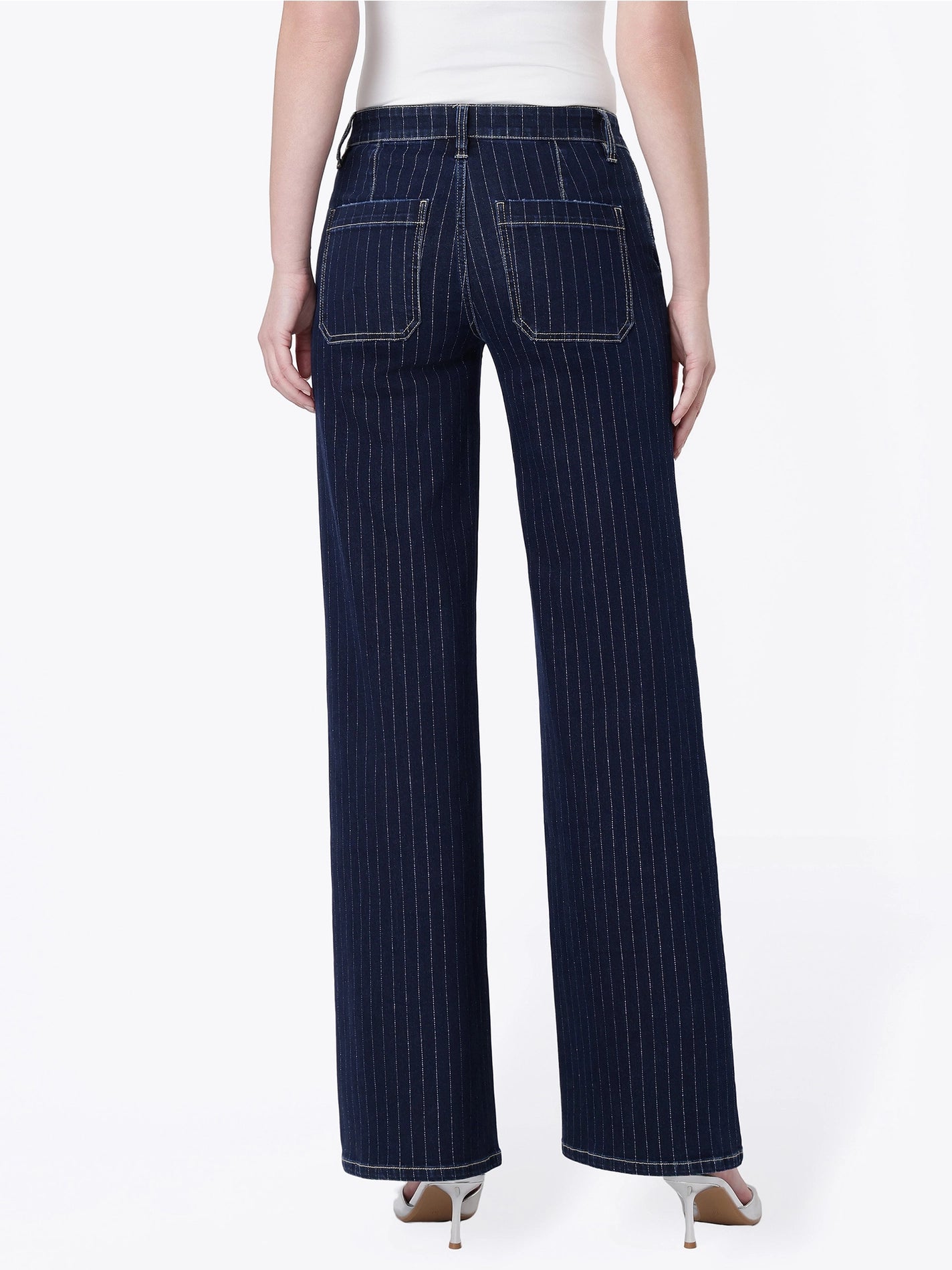 Olivia Mid Rise Striped Wide Leg Jean (Vervet)