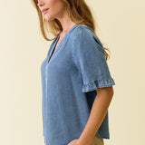 Denim V Neck Button Down