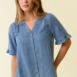 Denim V Neck Button Down